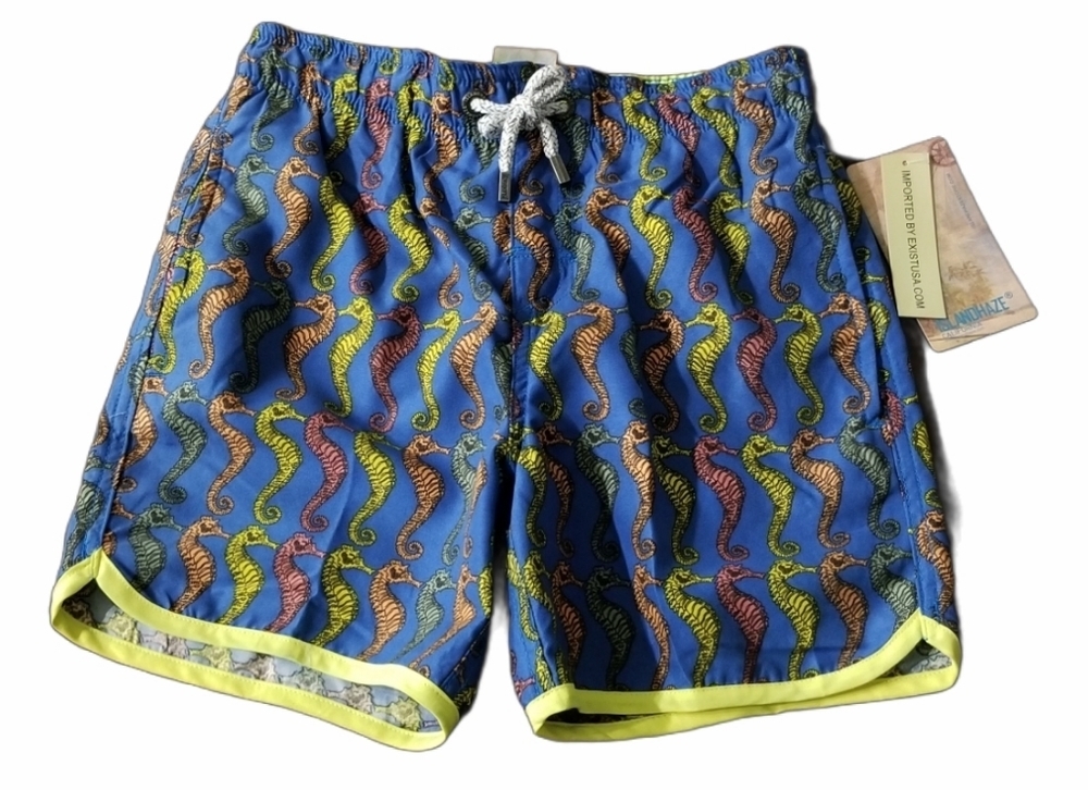 Seahorse animal print Boy Kid blue swim shorts Trunks size 10